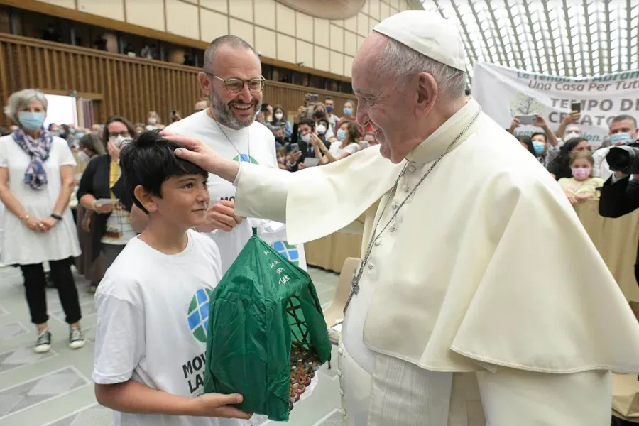 Pope Francis greets supporters of the Laudato Si’ Movement at his general audience at the Vatican, Sept. 1, 2021. Vatican Media.